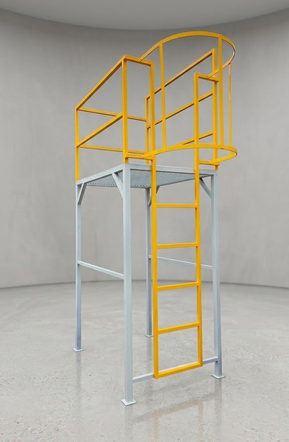 Plataforma industrial con escalera y barandal de seguridad